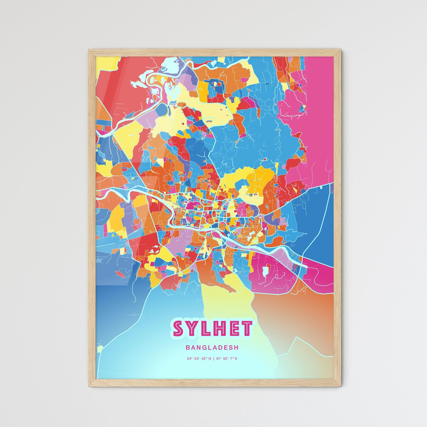 Colorful SYLHET BANGLADESH Fine Art Map Crazy Colors