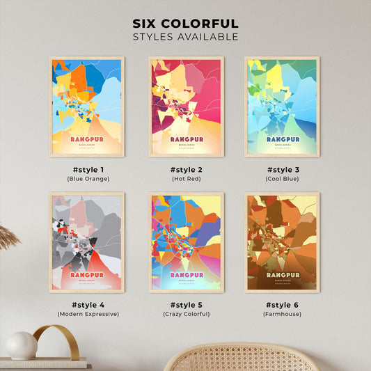 Colorful RANGPUR BANGLADESH Fine Art Map Blue Orange