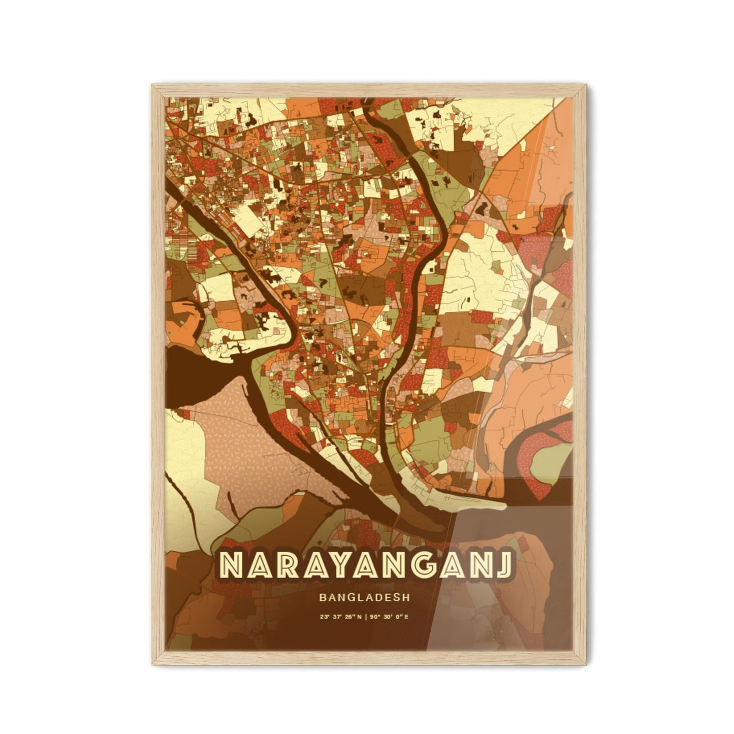 Colorful NARAYANGANJ BANGLADESH Fine Art Map Farmhouse