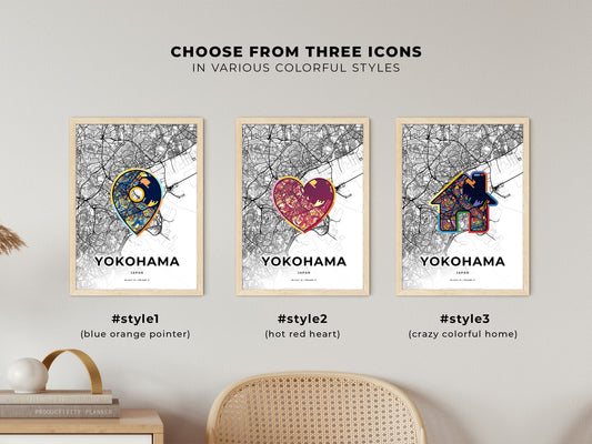 Yokohama Japan maps with colorful icons