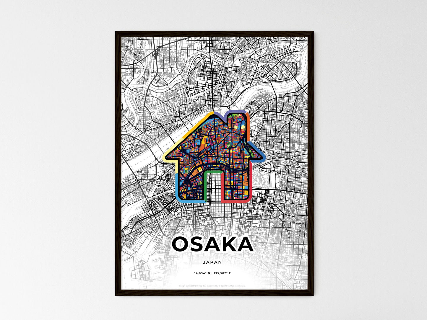 Osaka Japan wedding art map with home icon