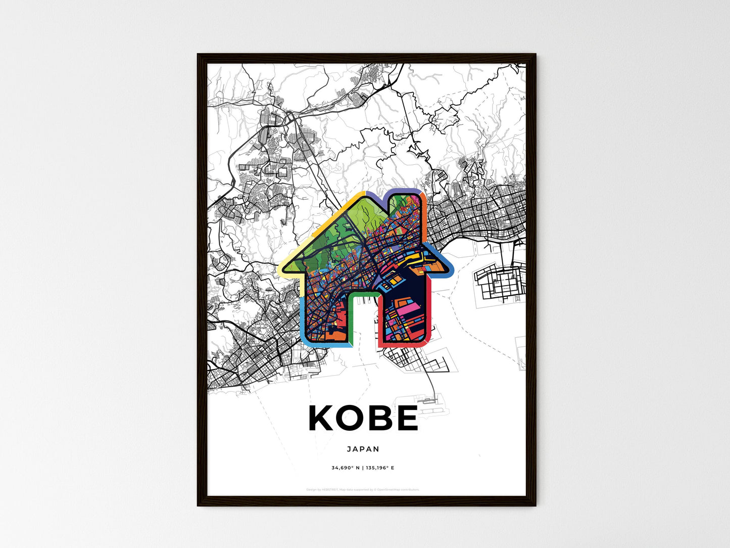 Kobe Japan wedding art map with home icon
