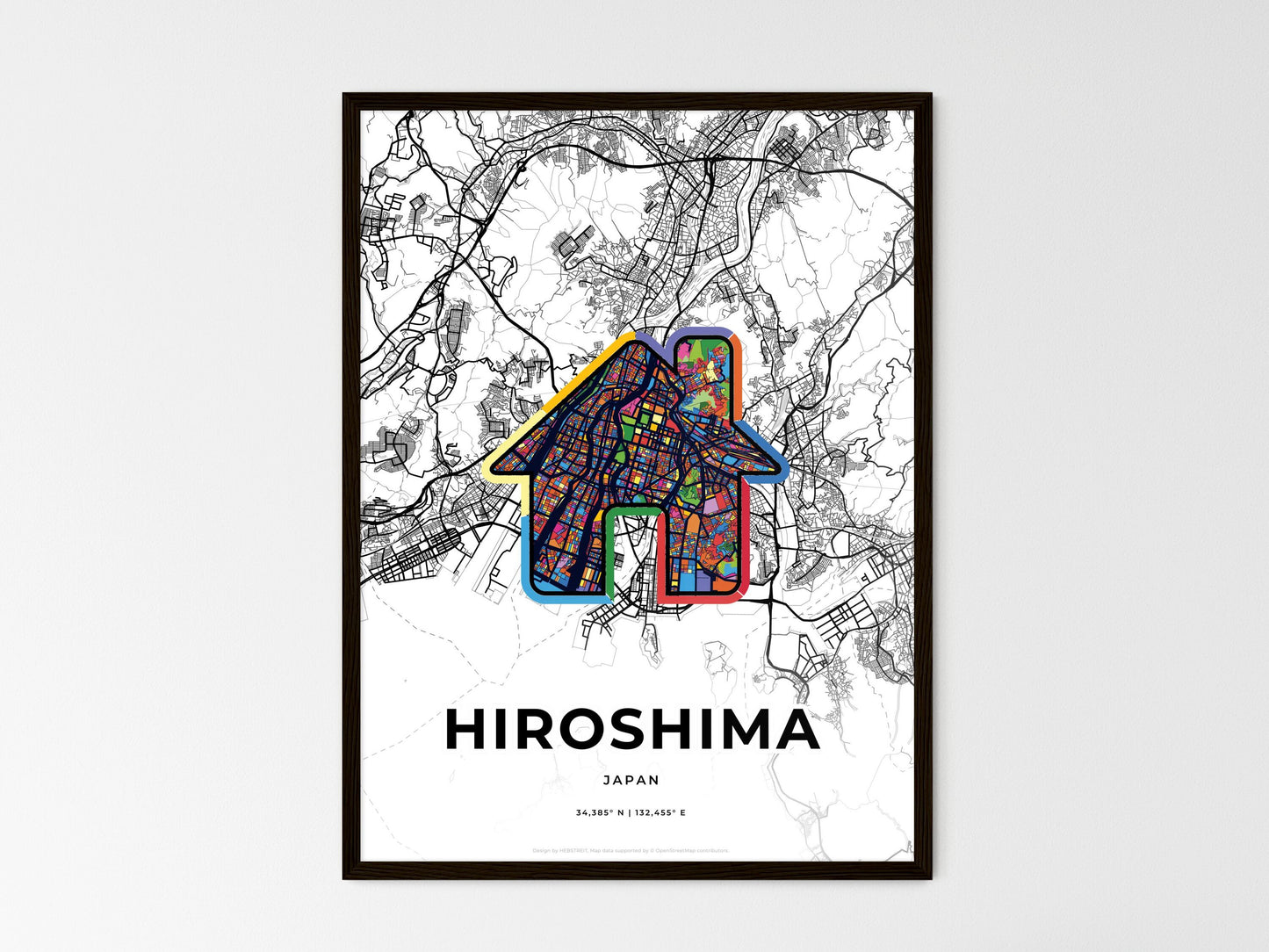 Hiroshima Japan wedding art map with home icon