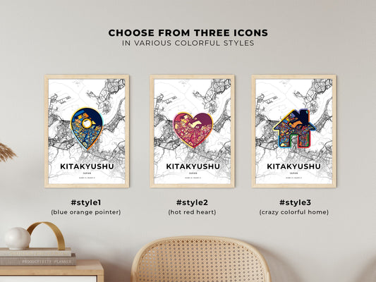 Kitakyushu Japan maps with colorful icons