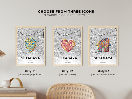 Setagaya Japan maps with colorful icons