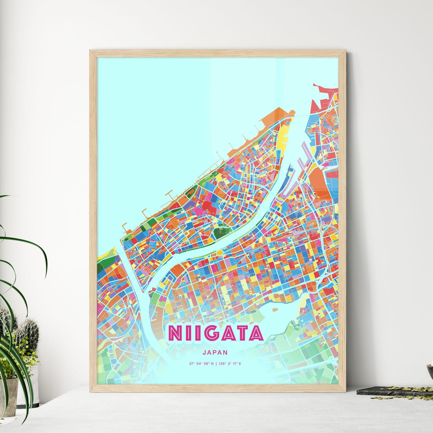 Colorful NIIGATA JAPAN Fine Art Map Crazy Colors