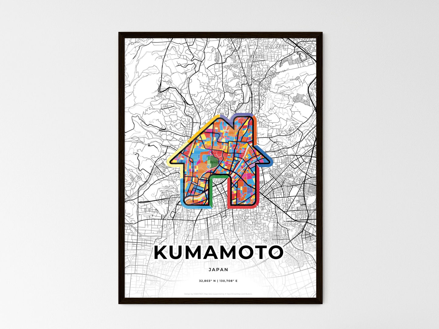 Kumamoto Japan wedding art map with home icon