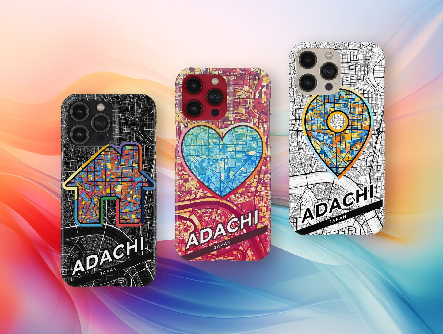 Adachi Japan slim phone case with colorful icon. Birthday, wedding or housewarming gift. Couple match cases.