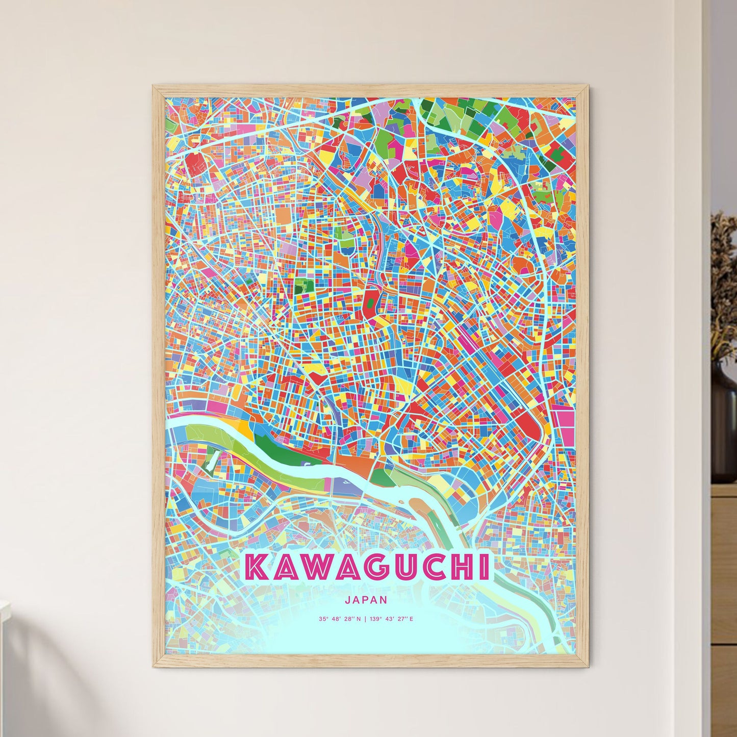 Colorful KAWAGUCHI JAPAN Fine Art Map Crazy Colors