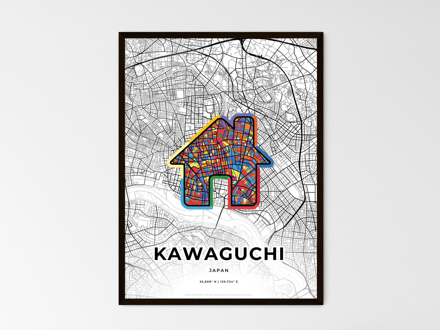 Kawaguchi Japan wedding art map with home icon