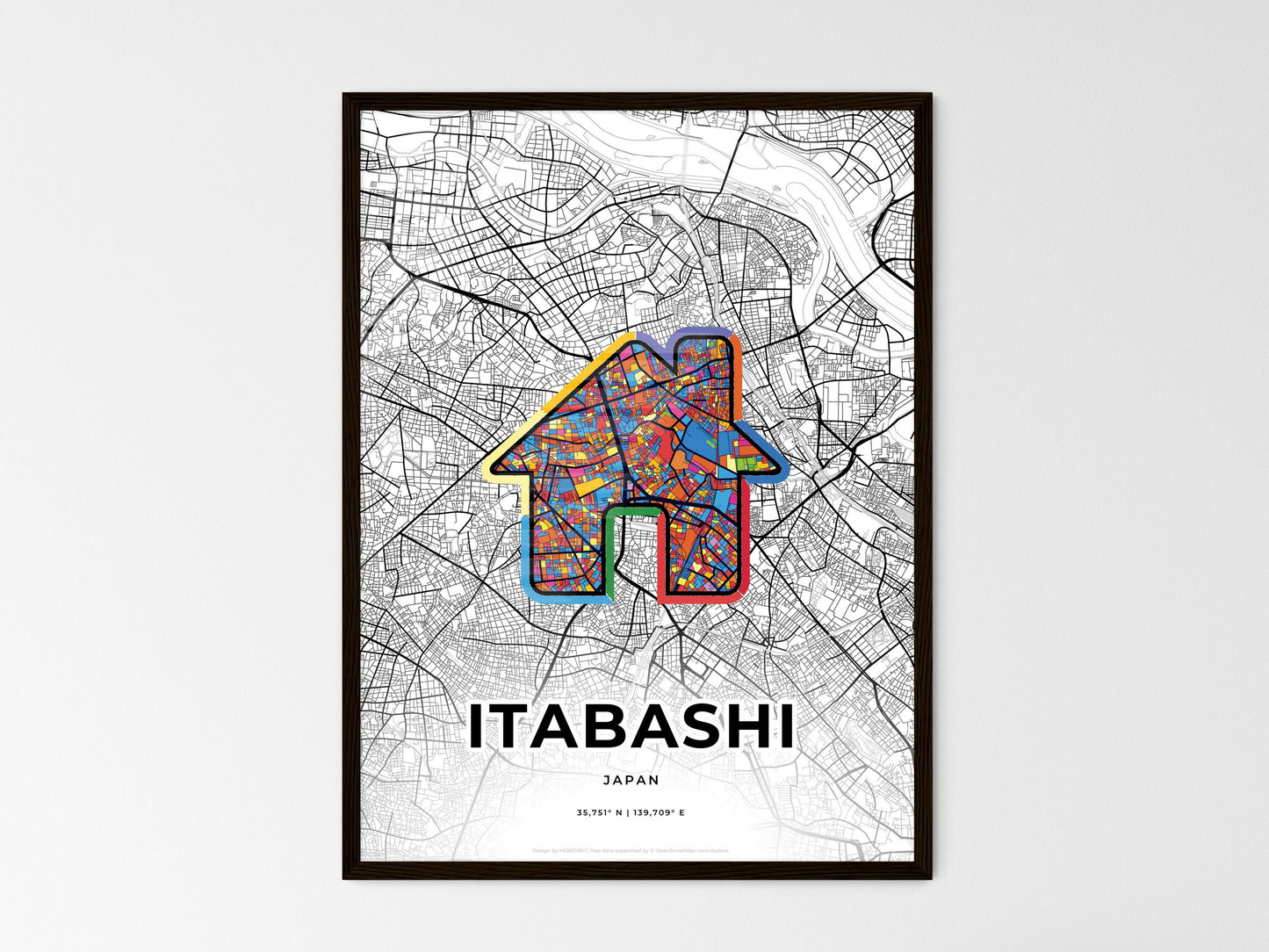Itabashi Japan wedding art map with home icon