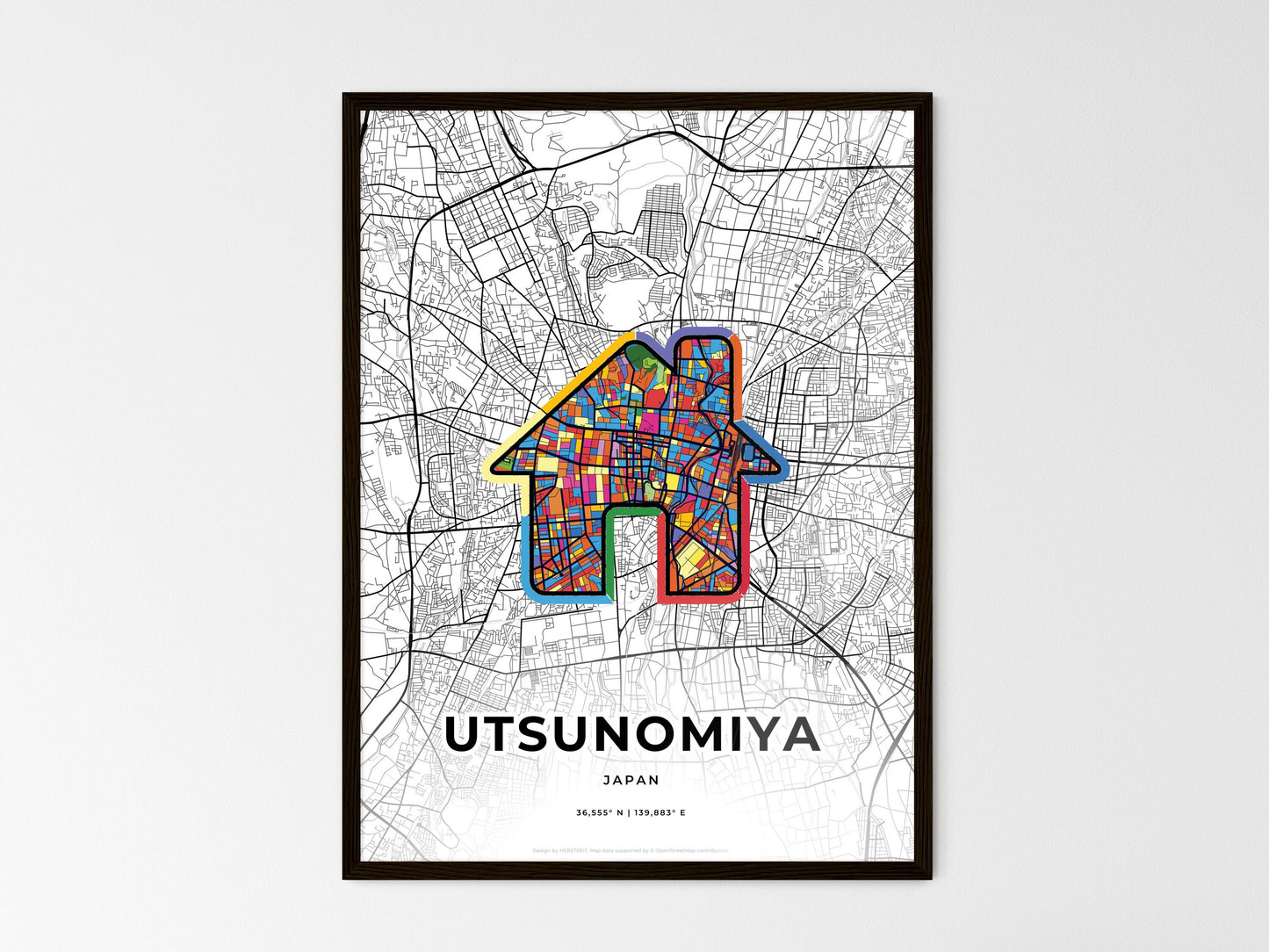 Utsunomiya Japan wedding art map with home icon