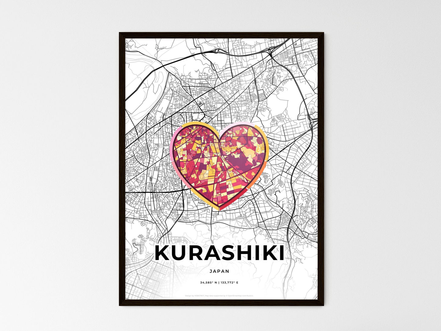 Kurashiki Japan wedding art map with heart icon