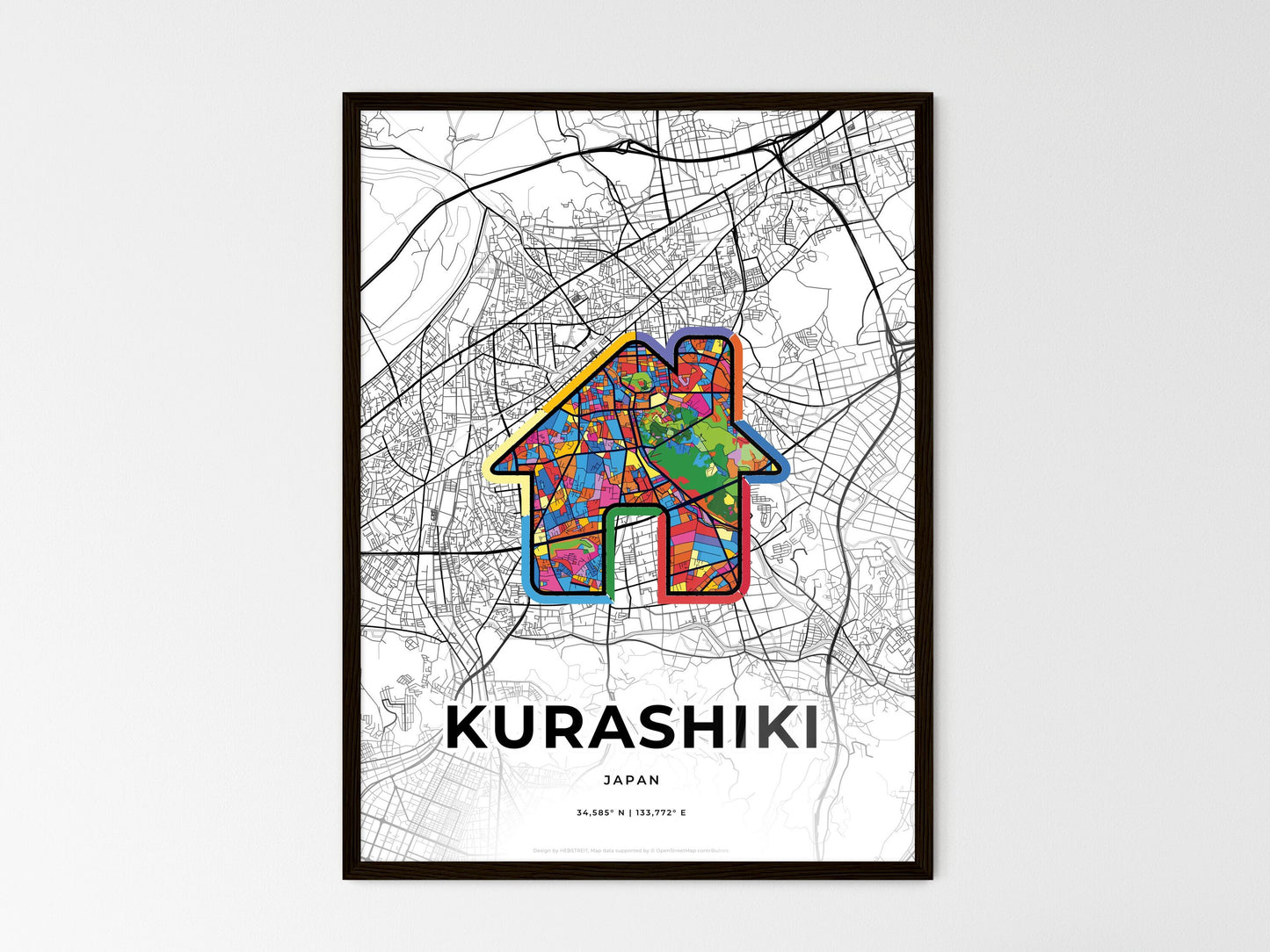 Kurashiki Japan wedding art map with home icon