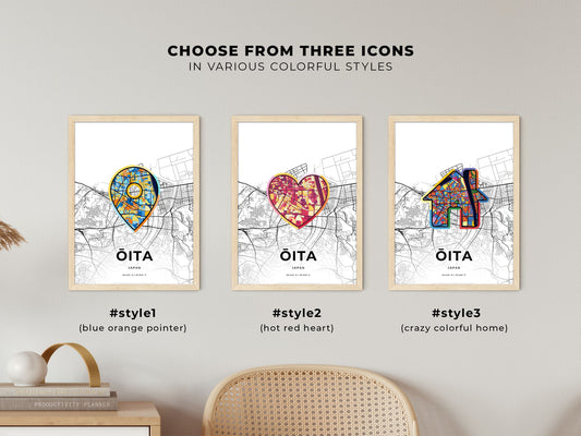 Ōita Japan maps with colorful icons