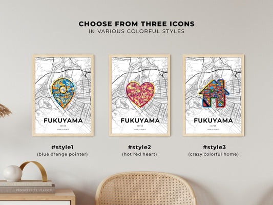 Fukuyama Japan maps with colorful icons