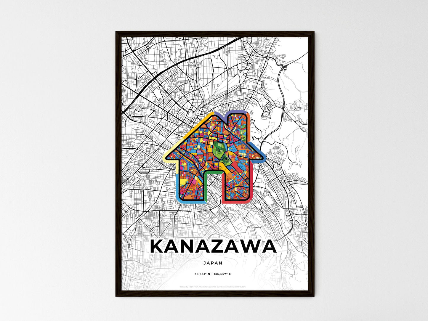 Kanazawa Japan wedding art map with home icon