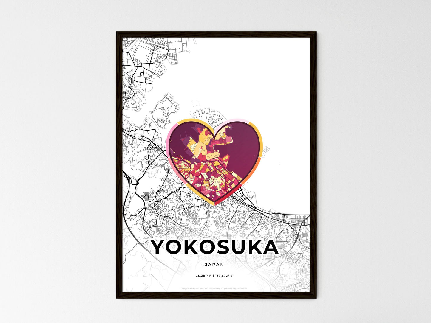 Yokosuka Japan wedding art map with heart icon