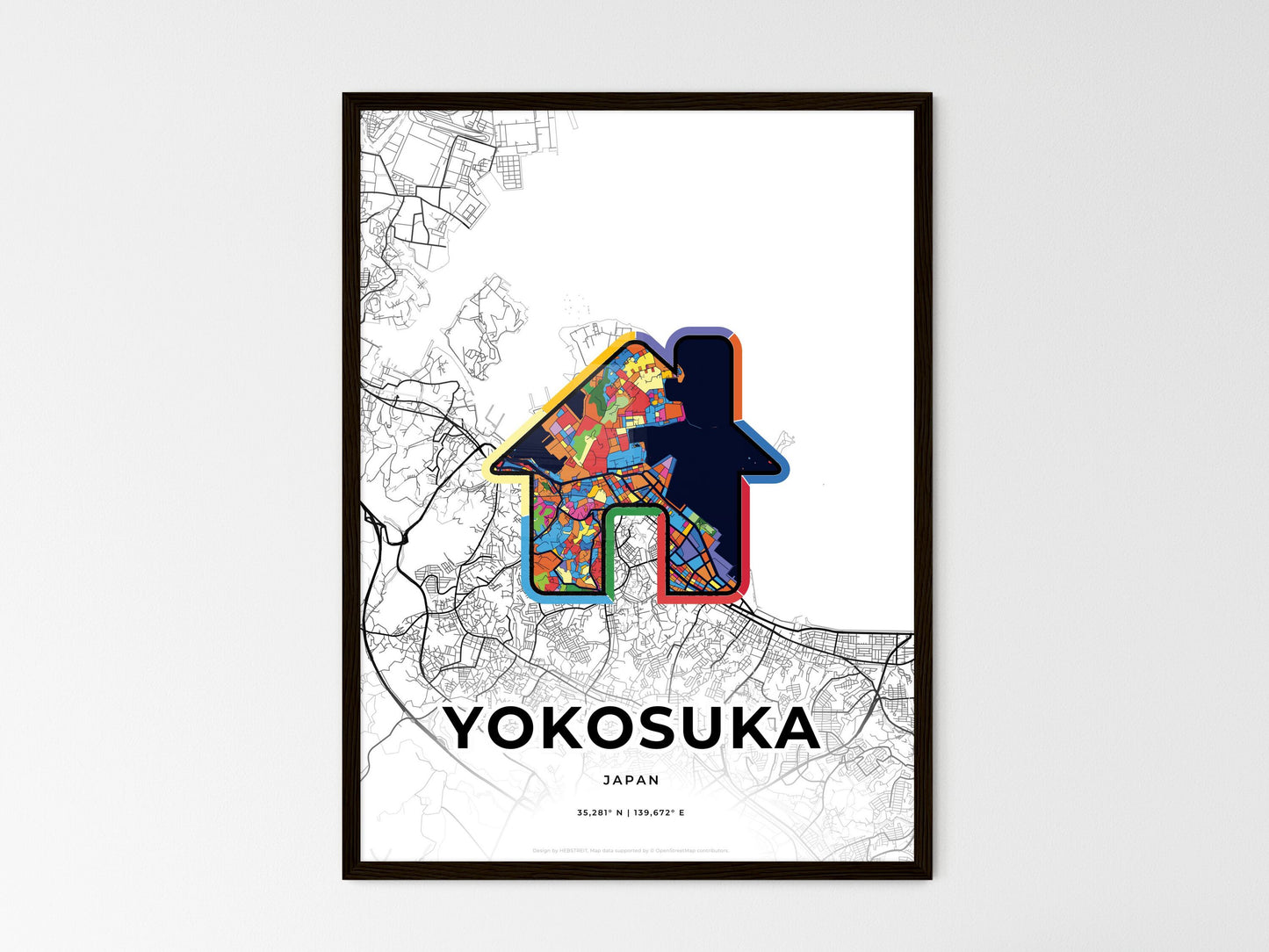 Yokosuka Japan wedding art map with home icon