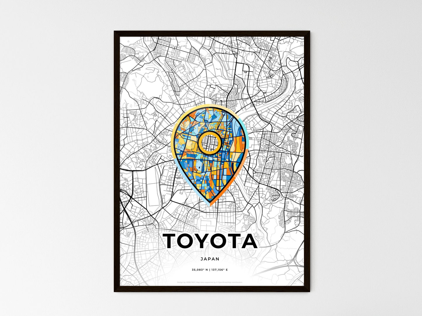 TOYOTA JAPAN minimal art map with a colorful icon. Where it all began, Couple map gift. Style 1
