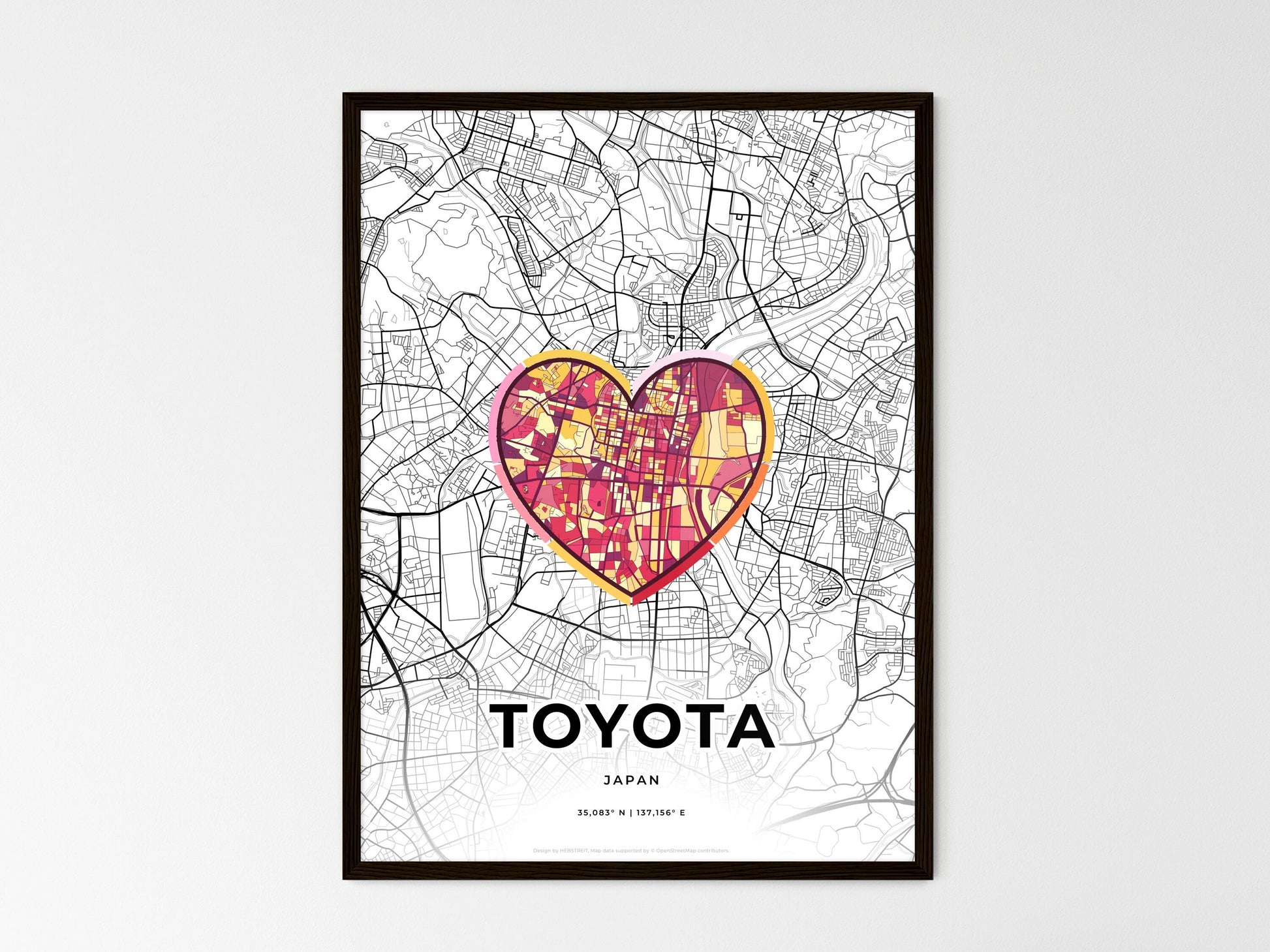 TOYOTA JAPAN minimal art map with a colorful icon. Where it all began, Couple map gift. Style 2