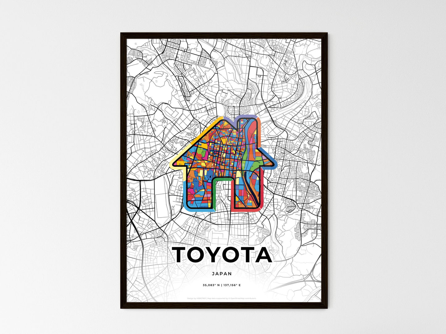 TOYOTA JAPAN minimal art map with a colorful icon. Where it all began, Couple map gift. Style 3