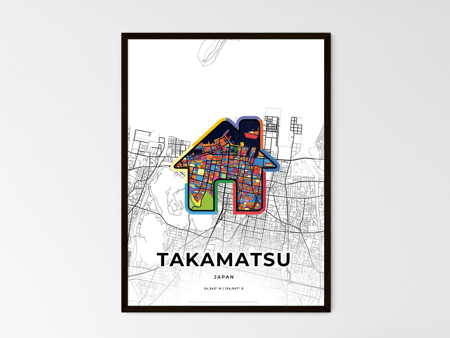Takamatsu Japan wedding art map with home icon