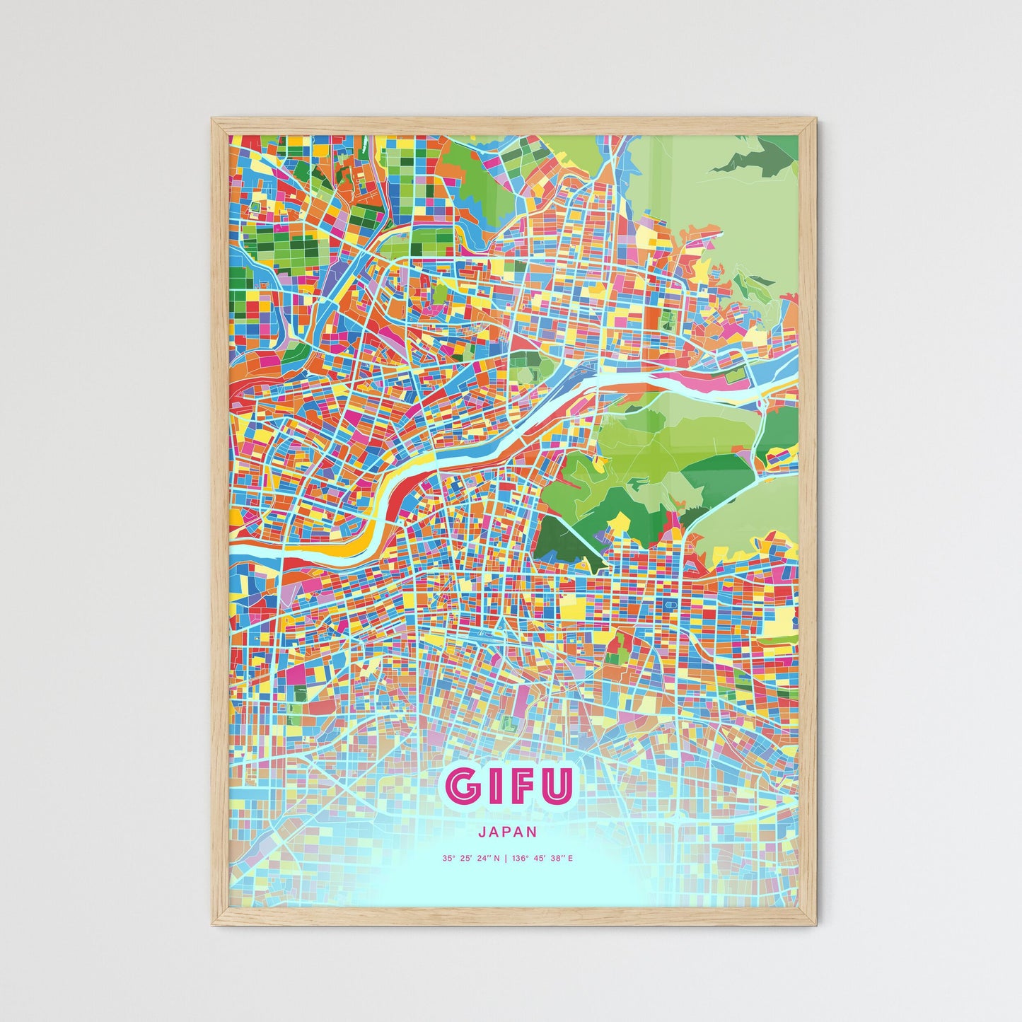 Colorful GIFU JAPAN Fine Art Map Crazy Colors