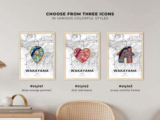 Wakayama Japan maps with colorful icons
