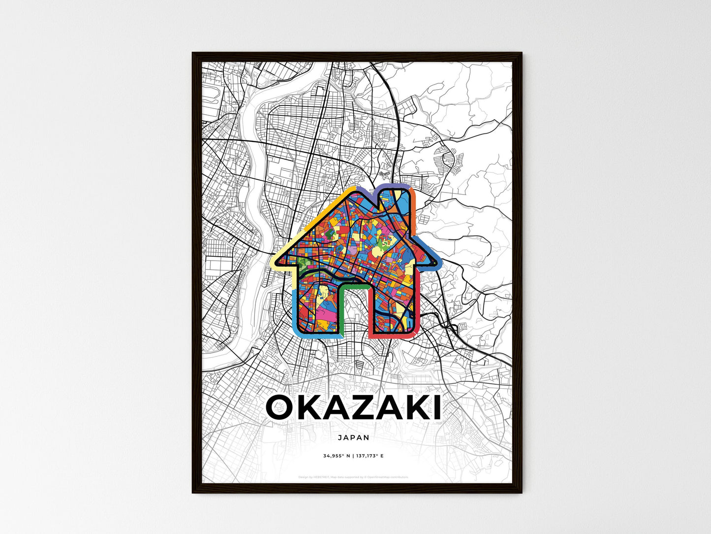 Okazaki Japan wedding art map with home icon