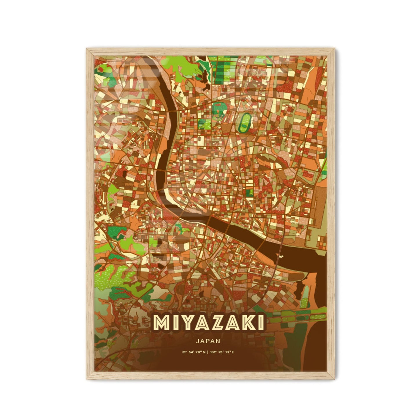 Colorful MIYAZAKI JAPAN Fine Art Map Farmhouse