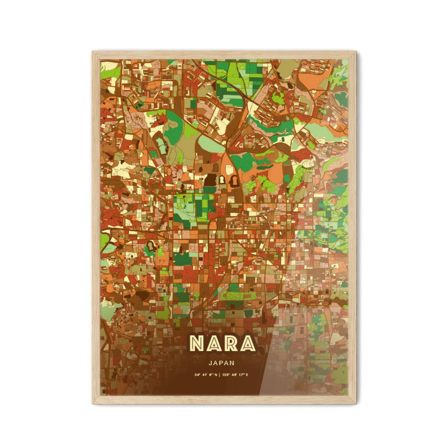 Colorful NARA JAPAN Fine Art Map Farmhouse