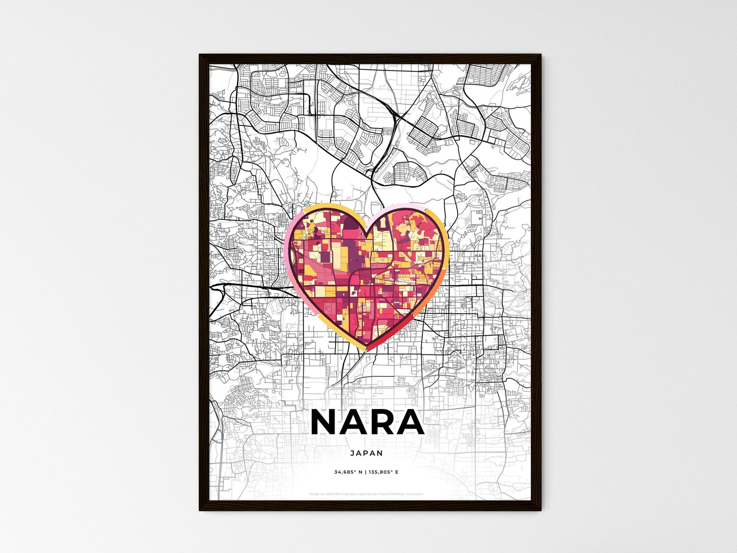 Nara Japan wedding art map with heart icon