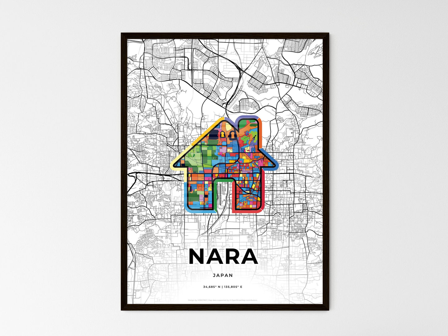 Nara Japan wedding art map with home icon