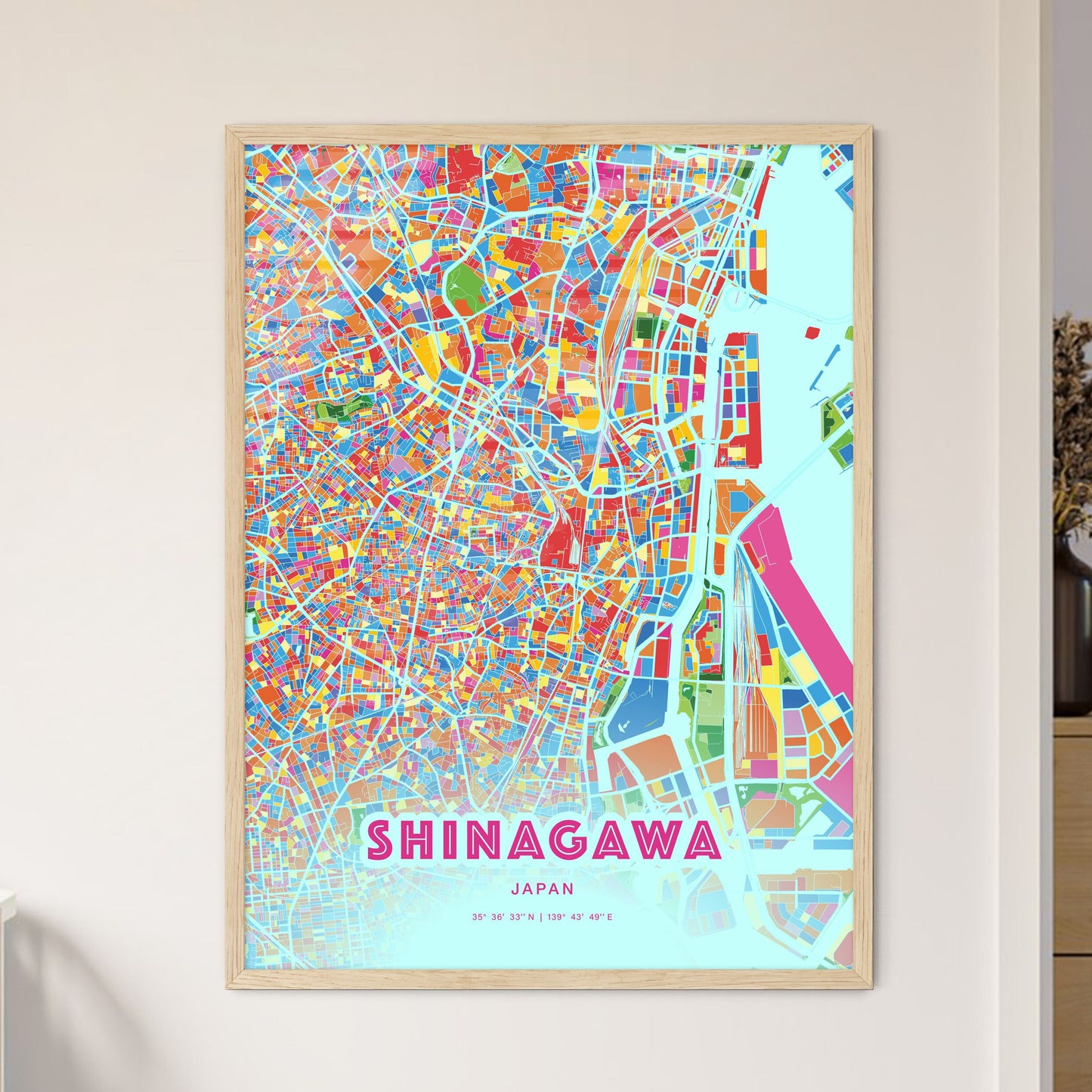 Colorful SHINAGAWA JAPAN Fine Art Map Crazy Colors