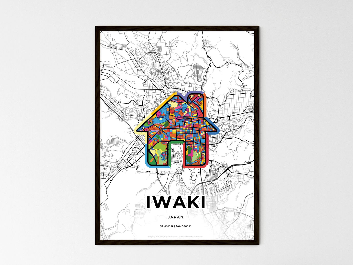 Iwaki Japan wedding art map with home icon
