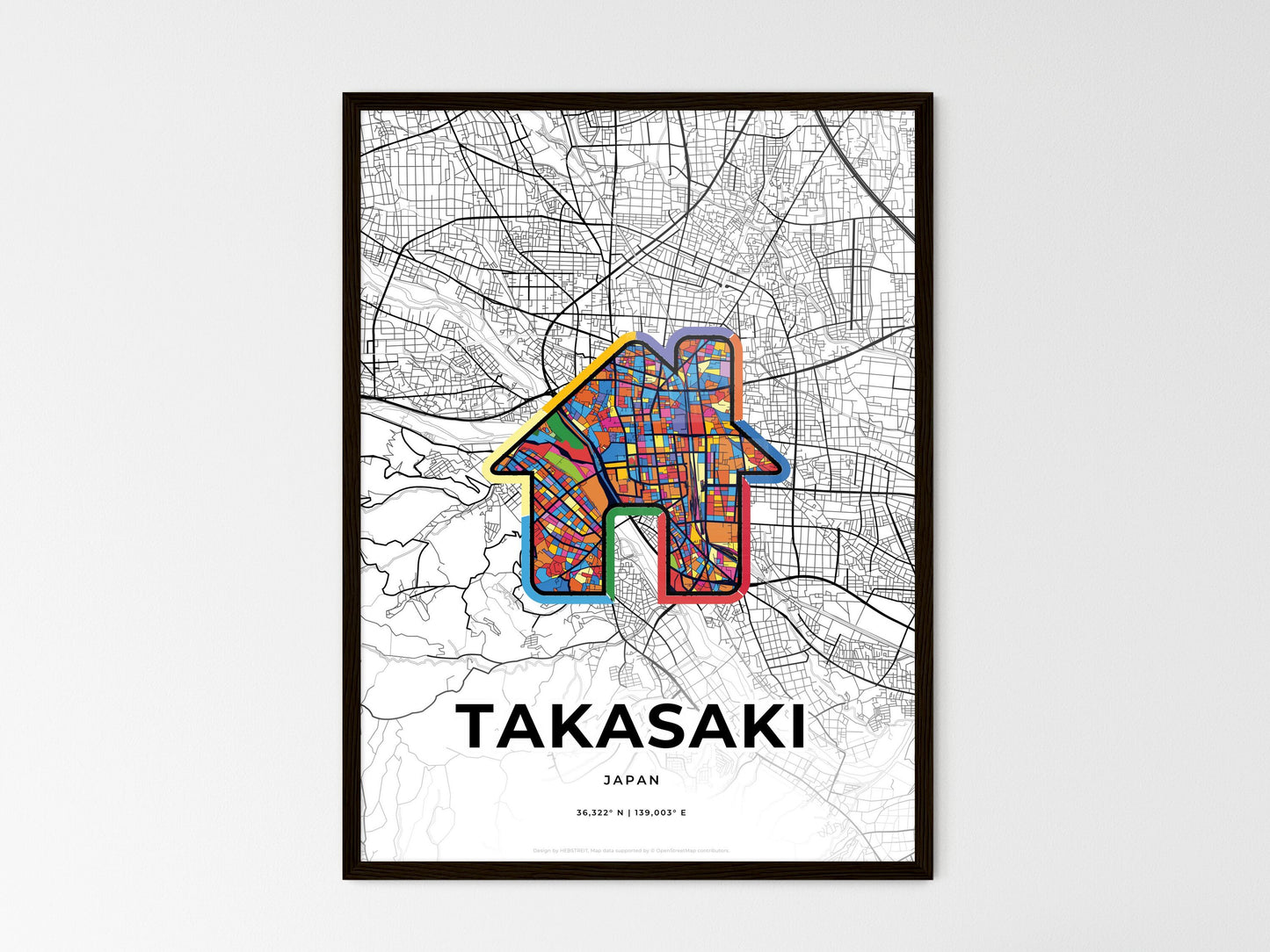 Takasaki Japan wedding art map with home icon