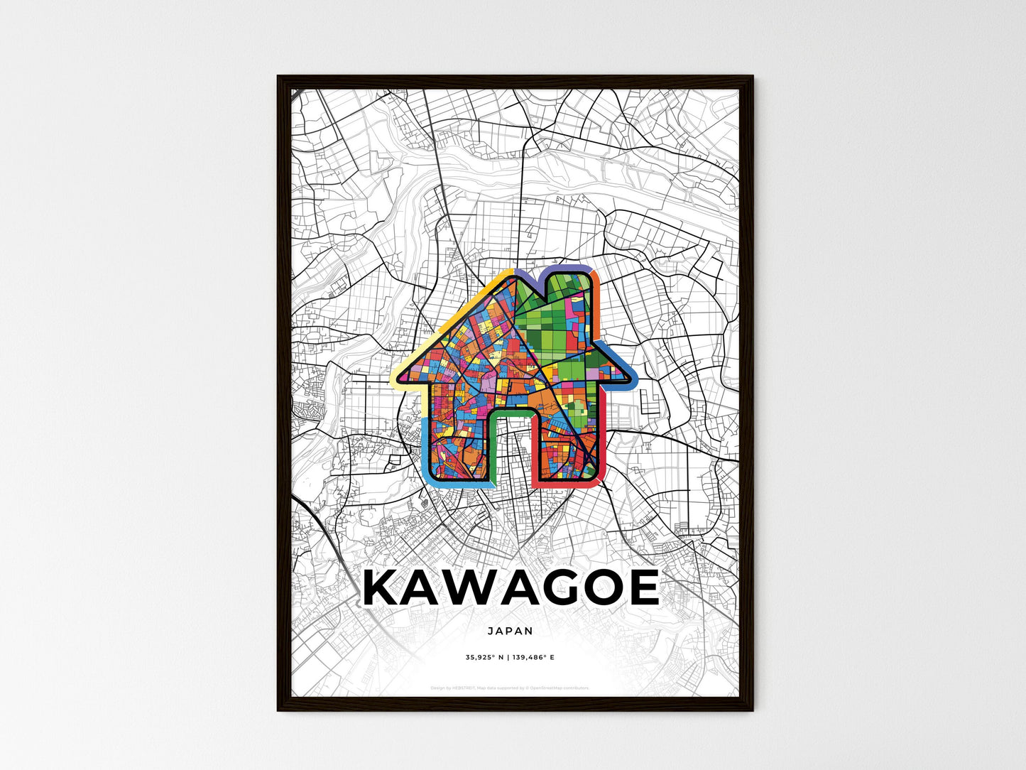 Kawagoe Japan wedding art map with home icon