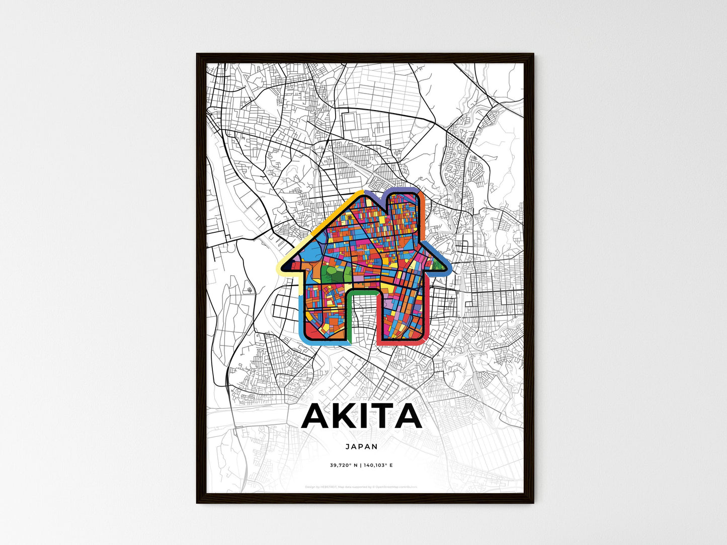Akita Japan wedding art map with home icon