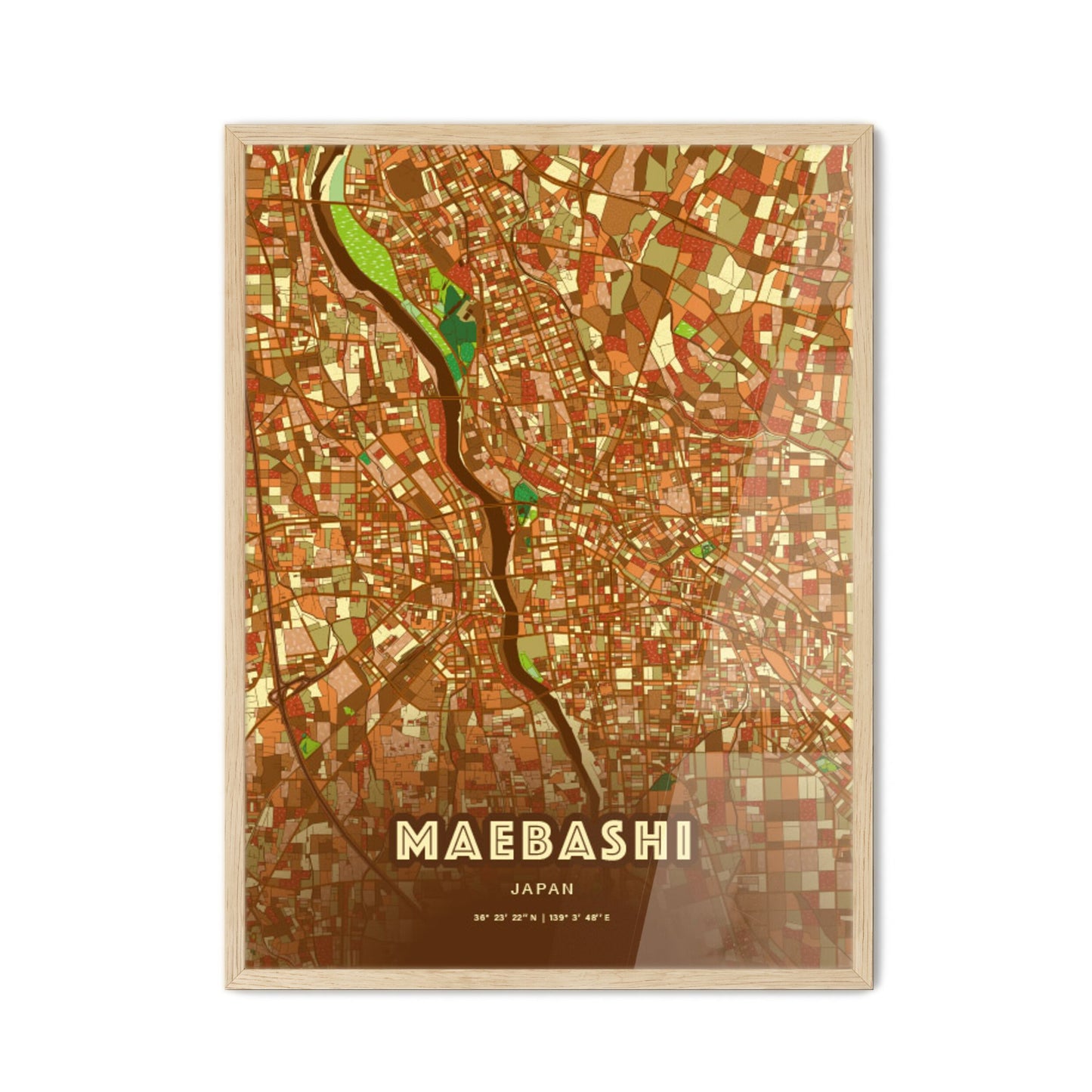 Colorful MAEBASHI JAPAN Fine Art Map Farmhouse