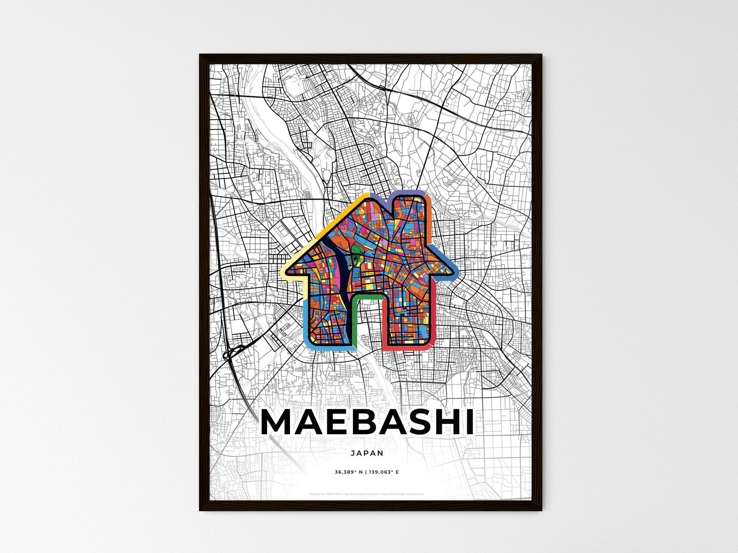 Maebashi Japan wedding art map with home icon