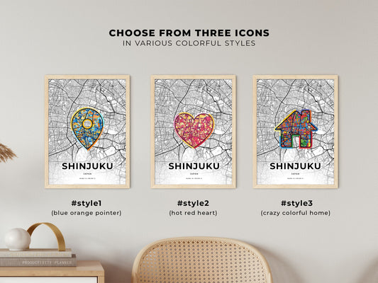 Shinjuku Japan maps with colorful icons