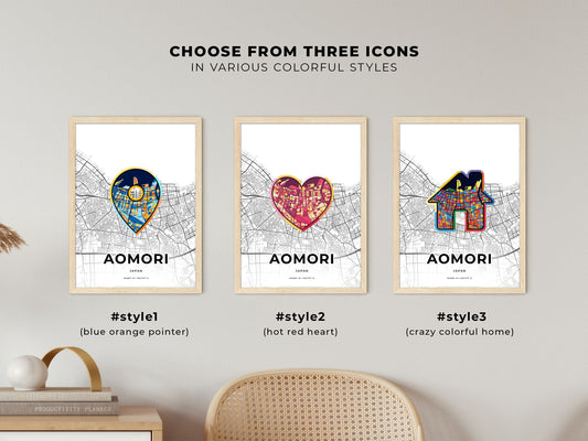 Aomori Japan maps with colorful icons
