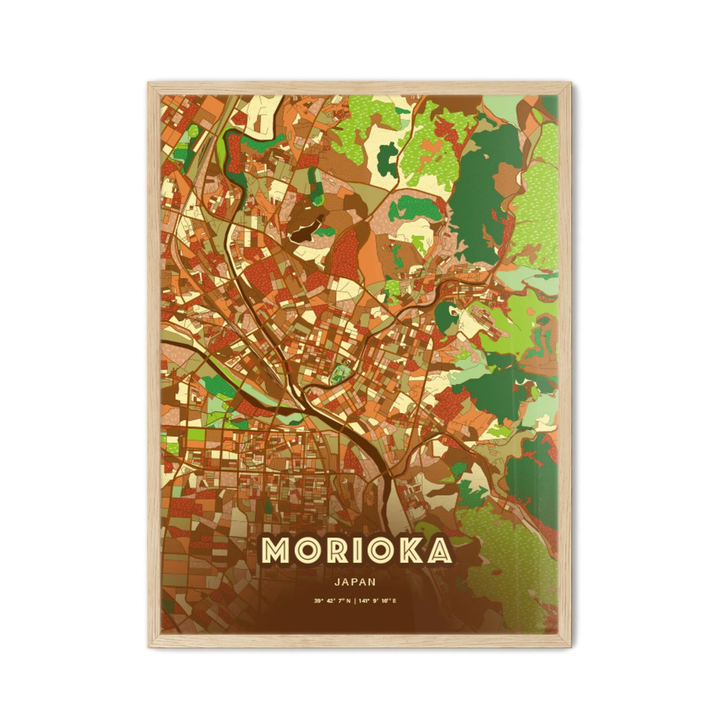 Colorful MORIOKA JAPAN Fine Art Map Farmhouse