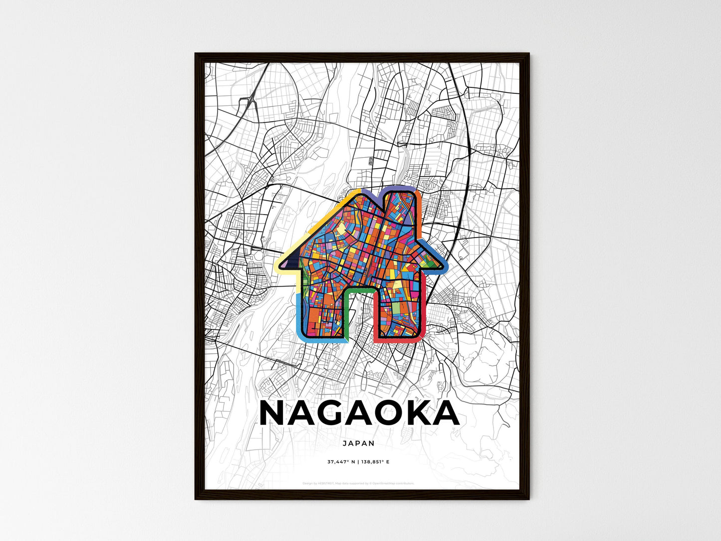 Nagaoka Japan wedding art map with home icon