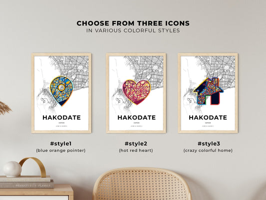 Hakodate Japan maps with colorful icons