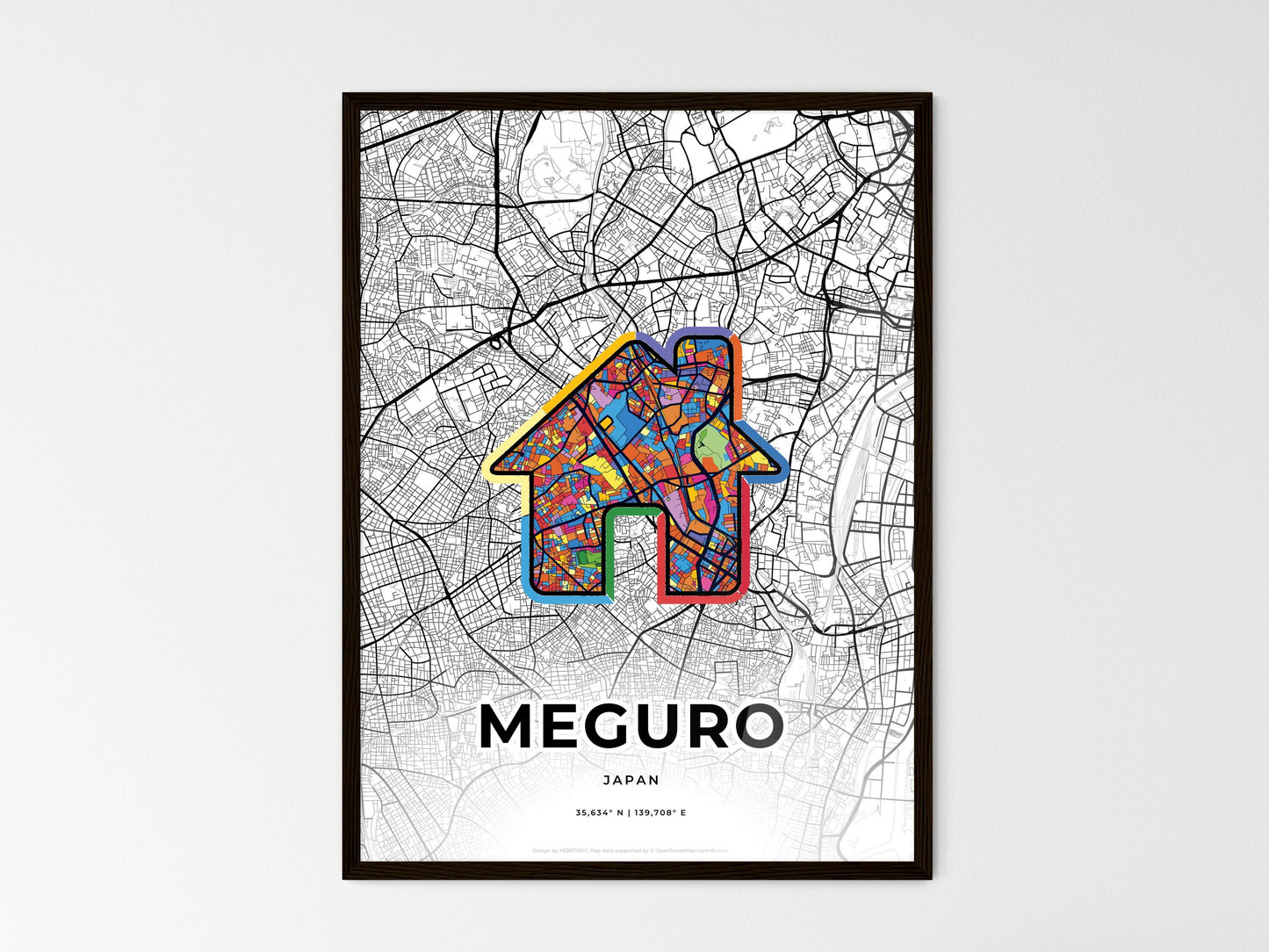 Meguro Japan wedding art map with home icon
