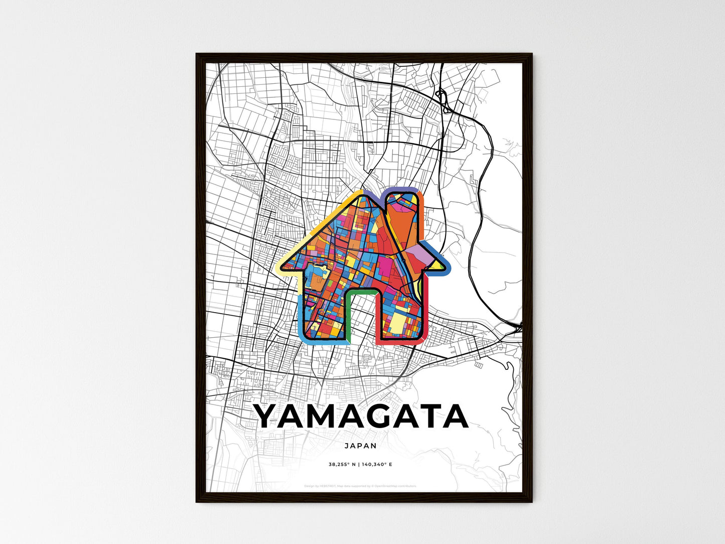 Yamagata Japan wedding art map with home icon