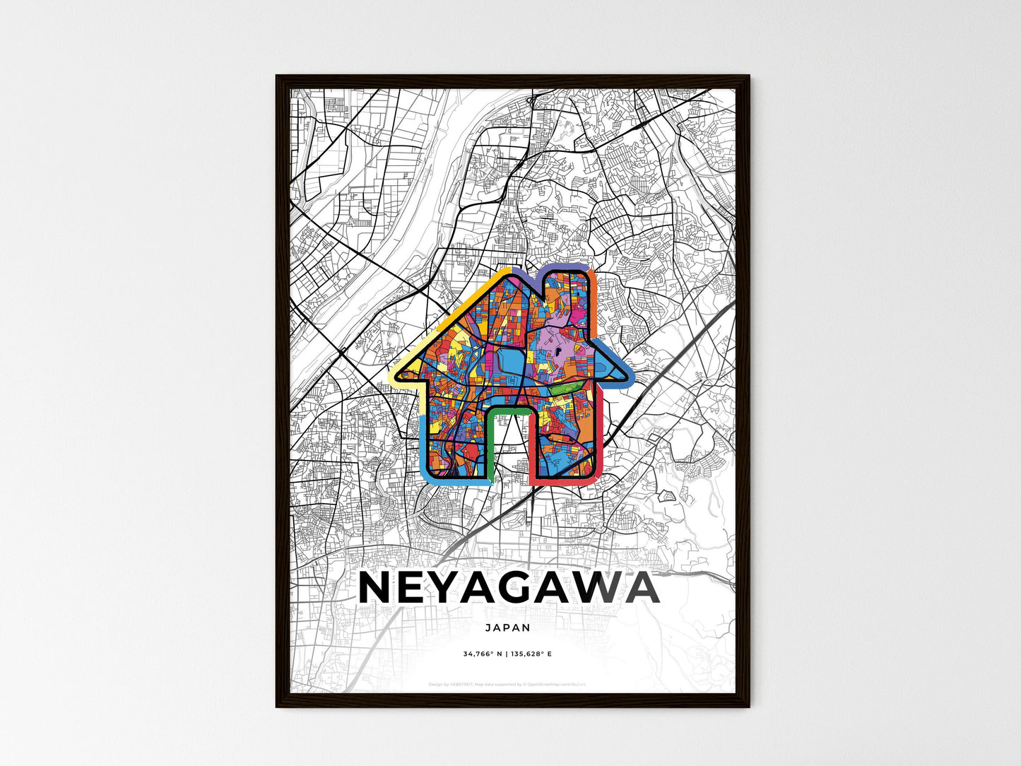 Neyagawa Japan wedding art map with home icon