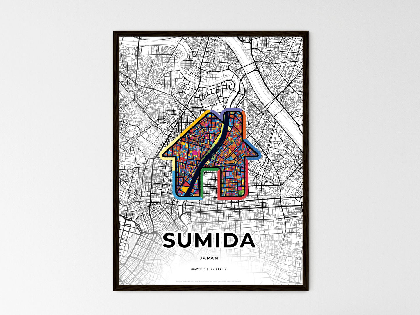 Sumida Japan wedding art map with home icon